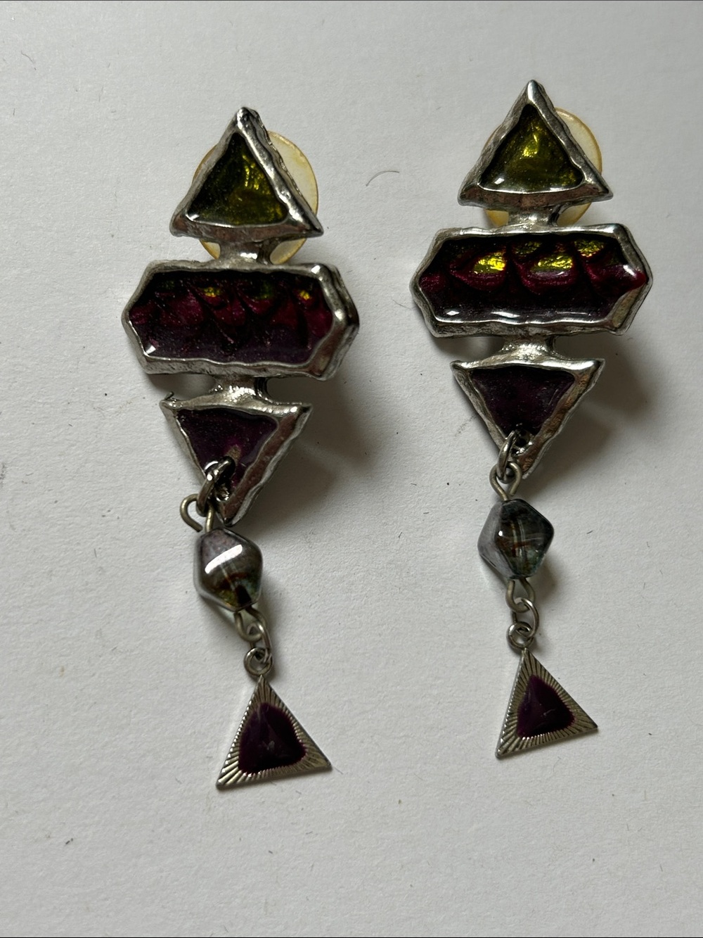 Geometric Purple and Olive Dangle Earrings - Women Jewelry j33